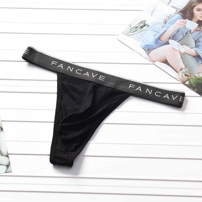 Men's Sleek Thong Underwear with Contoured Pouch & Elastic Waistband in Black
