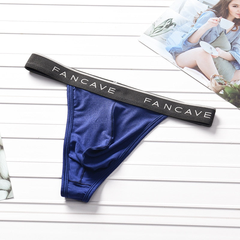 Men's Sleek Thong Underwear with Contoured Pouch & Elastic Waistband in Navy Blue