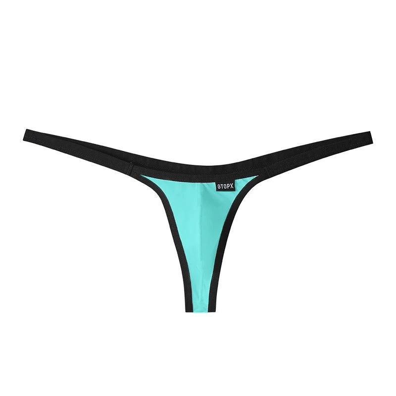 Men's Stylish Low-Rise Bikini T-Back Thong Underwear with Contoured Pouch in Blue