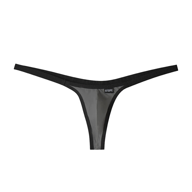 Men's Stylish Low-Rise Bikini T-Back Thong Underwear with Contoured Pouch in Gray