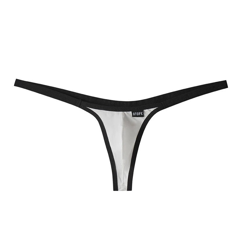 Men's Stylish Low-Rise Bikini T-Back Thong Underwear with Contoured Pouch in White