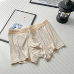 Men's Stylish Mid-Rise Ice Silk Boxer Briefs Underwear with Contoured Front in Beige