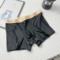 Men's Stylish Mid-Rise Ice Silk Boxer Briefs Underwear with Contoured Front in Black