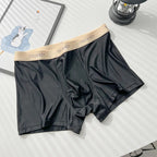 Men's Stylish Mid-Rise Ice Silk Boxer Briefs Underwear with Contoured Front in Black