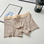 Men's Stylish Mid-Rise Ice Silk Boxer Briefs Underwear with Contoured Front in Khaki