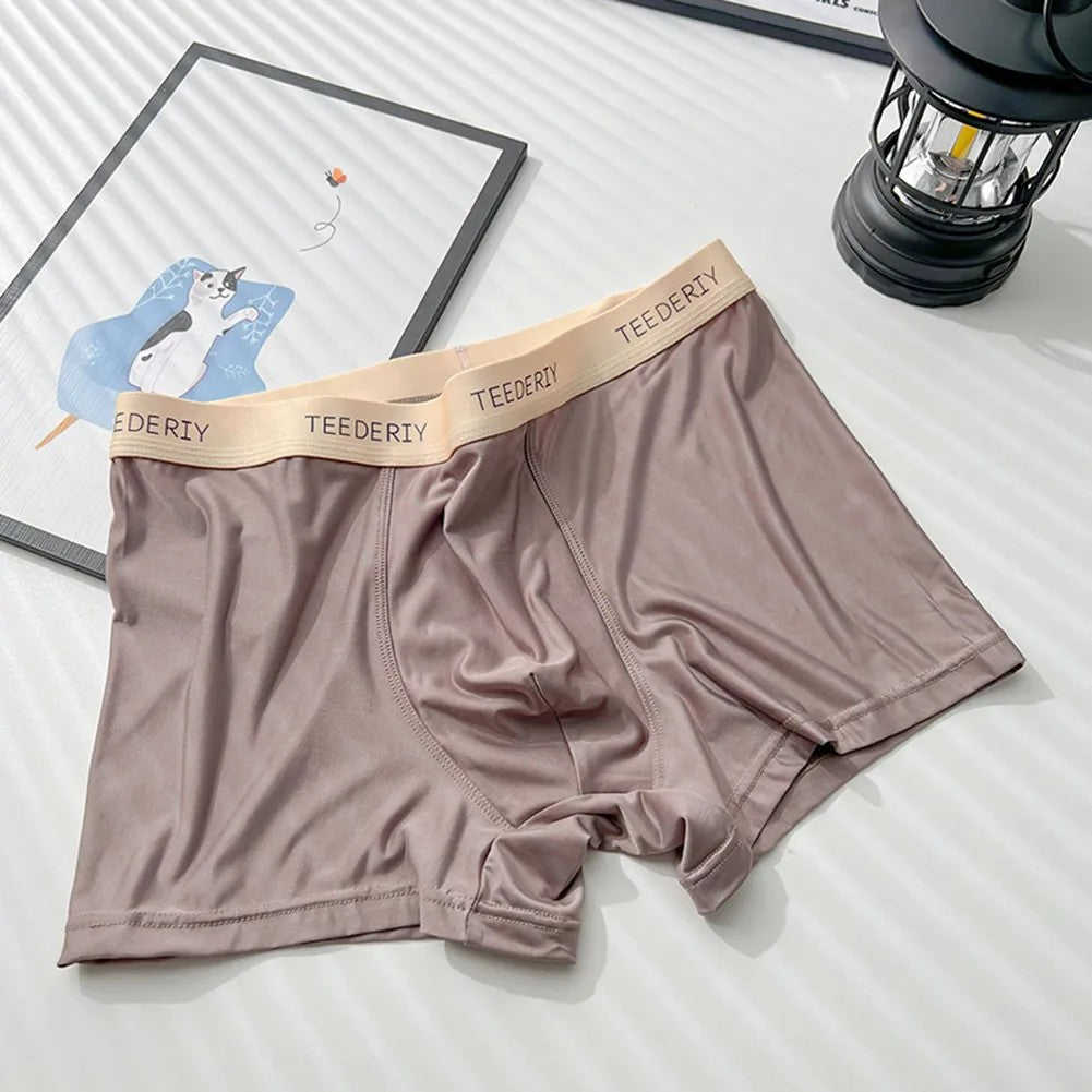 Men's Stylish Mid-Rise Ice Silk Boxer Briefs Underwear with Contoured Front in Taupe