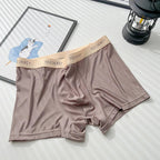 Men's Stylish Mid-Rise Ice Silk Boxer Briefs Underwear with Contoured Front in Taupe