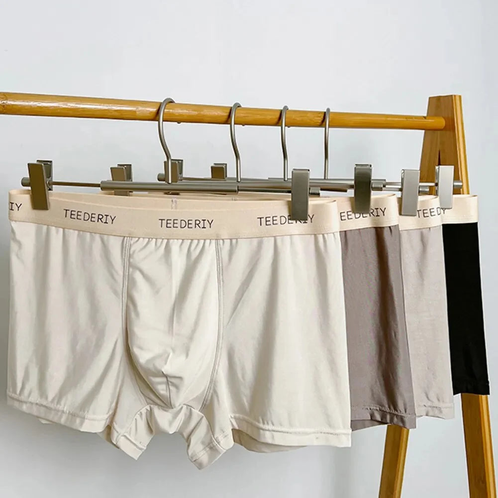 Men's Stylish Mid-Rise Ice Silk Boxer Briefs Underwear with Contoured Front