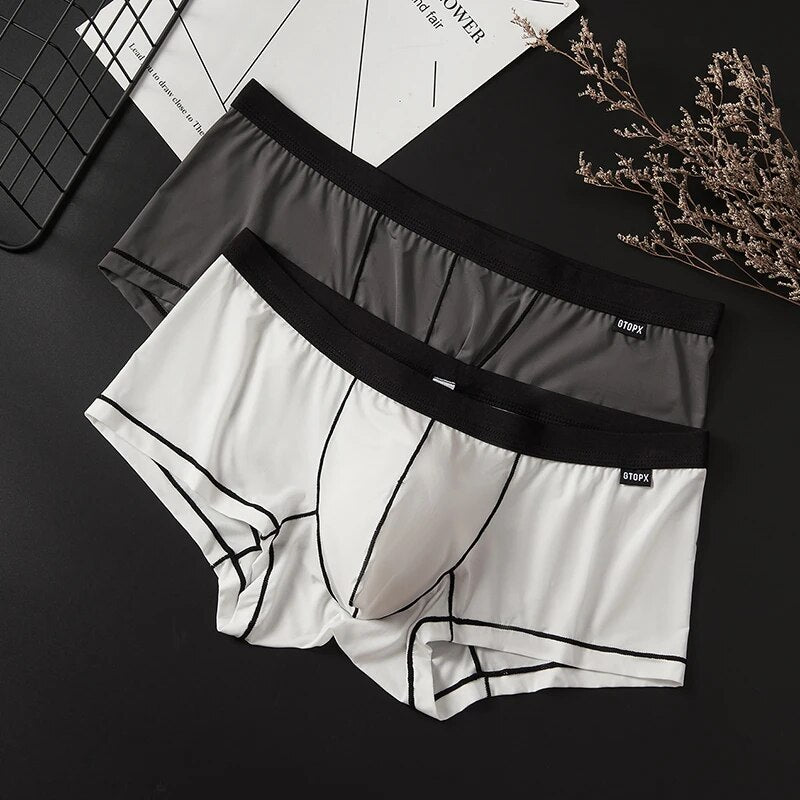 Men's Ultra Thin Ice Silk Boxer Briefs Underwear with U-Pouch Design