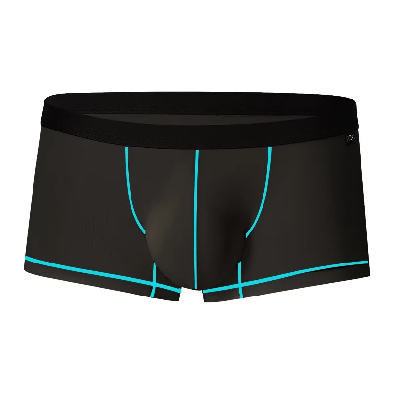 Men's Ultra Thin Ice Silk Boxer Briefs Underwear with U-Pouch Design in Black