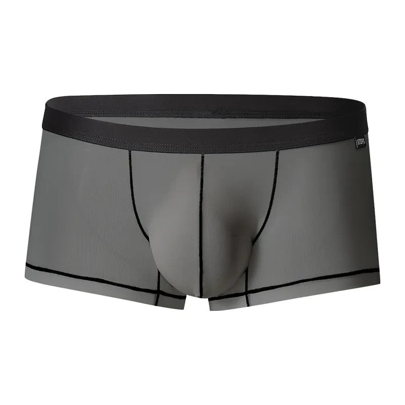 Men's Ultra Thin Ice Silk Boxer Briefs Underwear with U-Pouch Design in Gray