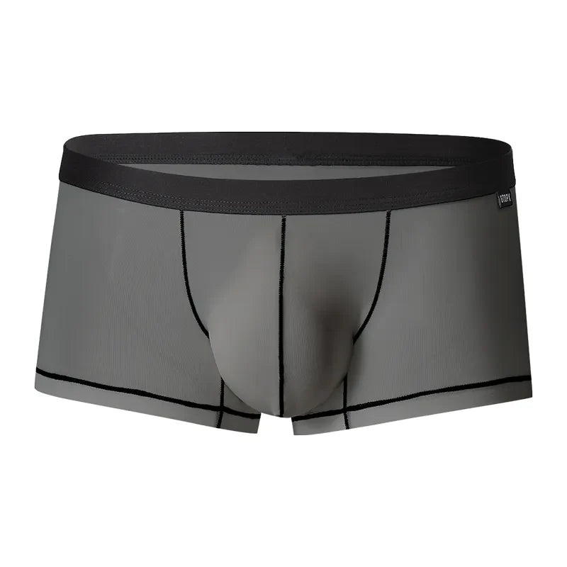 Men's Ultra Thin Ice Silk Boxer Briefs Underwear with U-Pouch Design in Gray