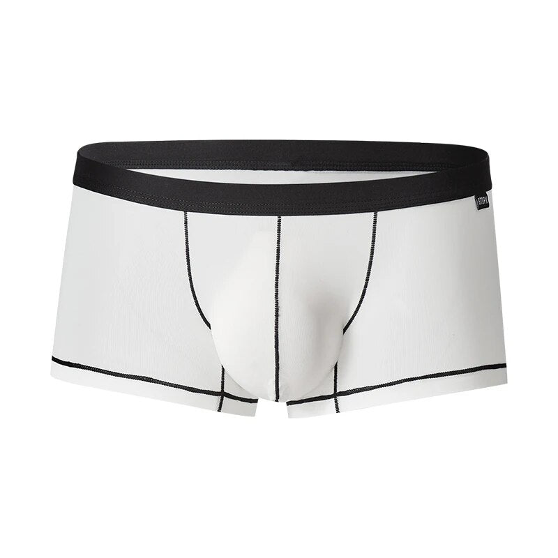 Men's Ultra Thin Ice Silk Boxer Briefs Underwear with U-Pouch Design in White