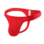 Men's Ultra-Thin Stretch Ice Silk Thong Underwear with Contoured Pouch in Red