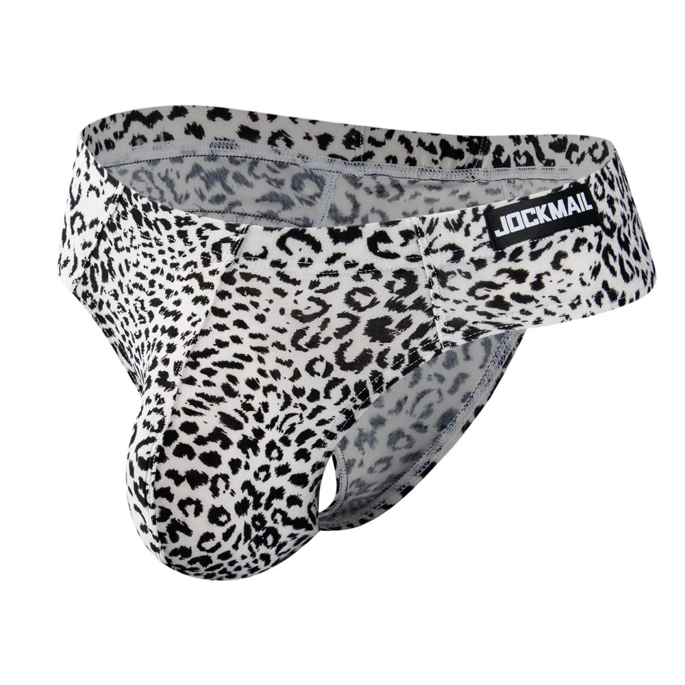 Men's White Leopard Print Contour Pouch Bikini Briefs