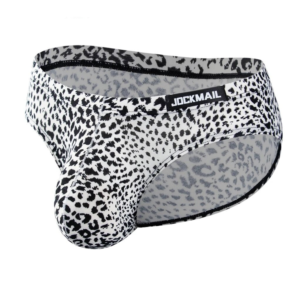 Men's White Leopard Print Contour Pouch Briefs