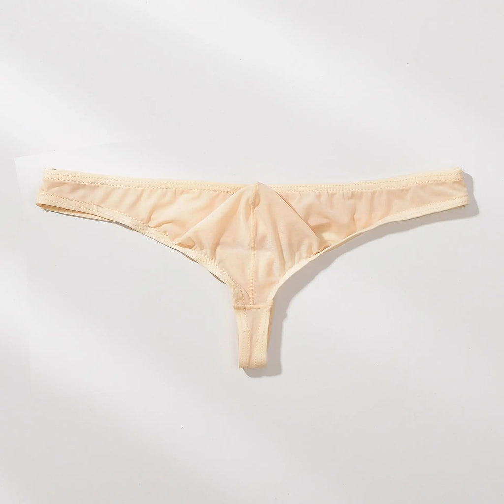 Men's Breathable Ice Silk Thong Underwear with Supportive Pouch in Beige by Urban Tendency