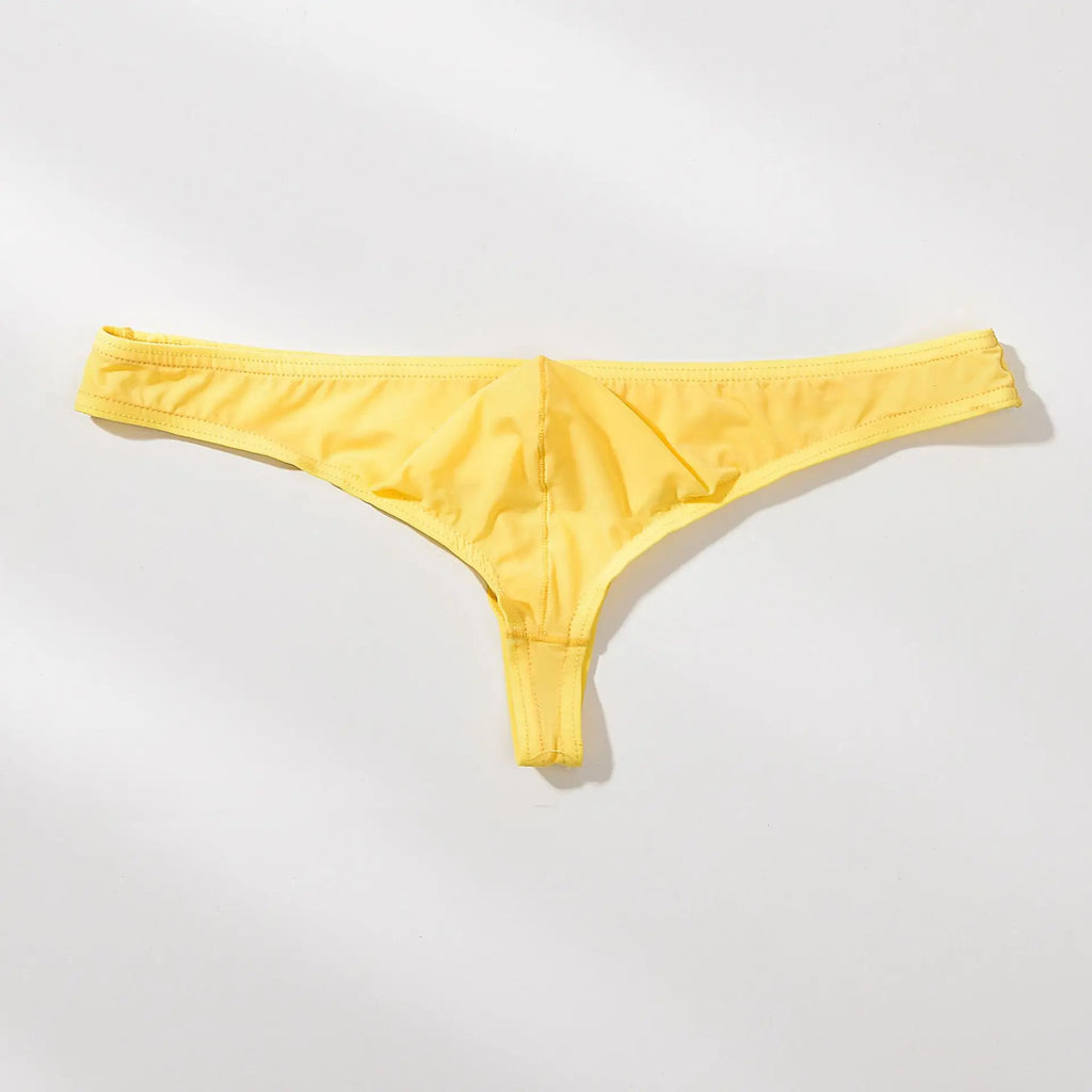 Men's Breathable Ice Silk Thong Underwear with Supportive Pouch in Yellow by Urban Tendency