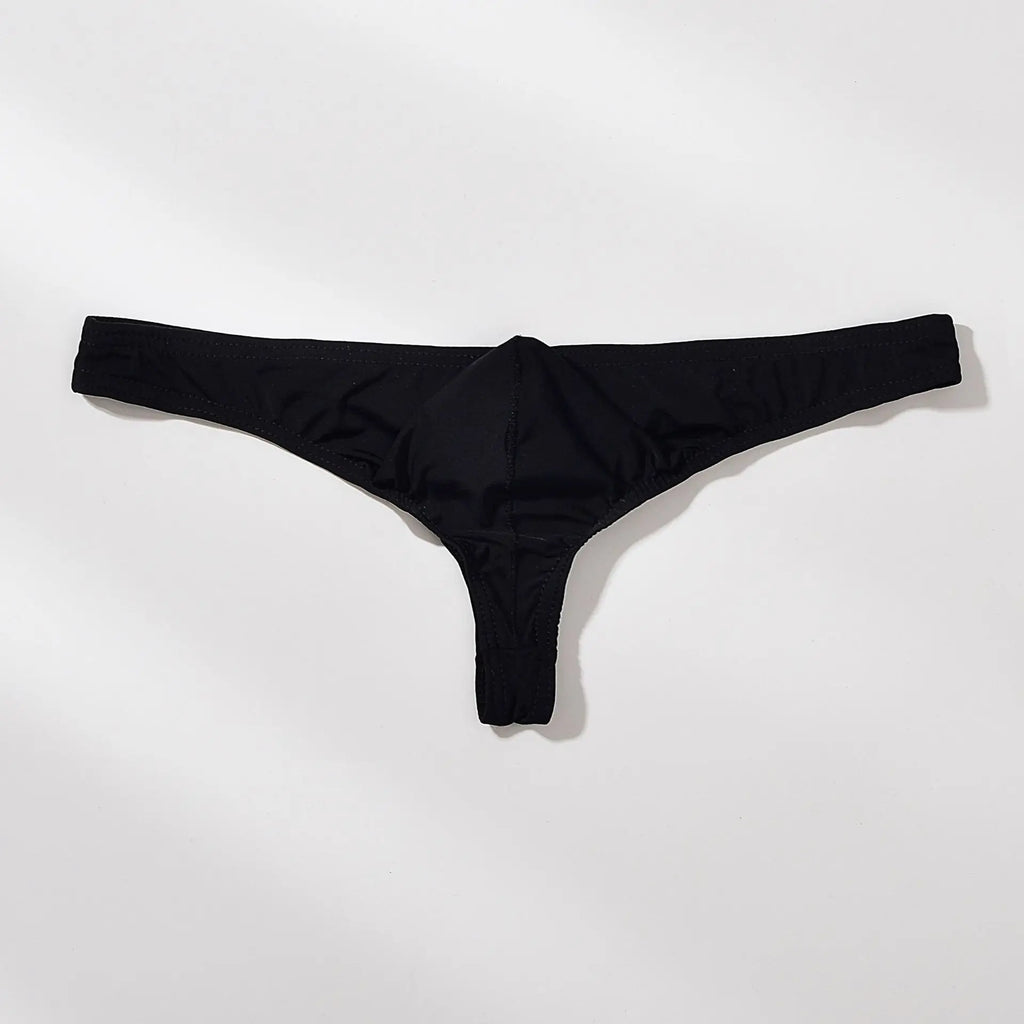 Men's Breathable Ice Silk Thong Underwear with Supportive Pouch in Black by Urban Tendency
