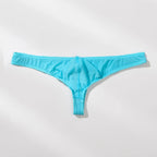 Men's Breathable Ice Silk Thong Underwear with Supportive Pouch in Light Blue by Urban Tendency